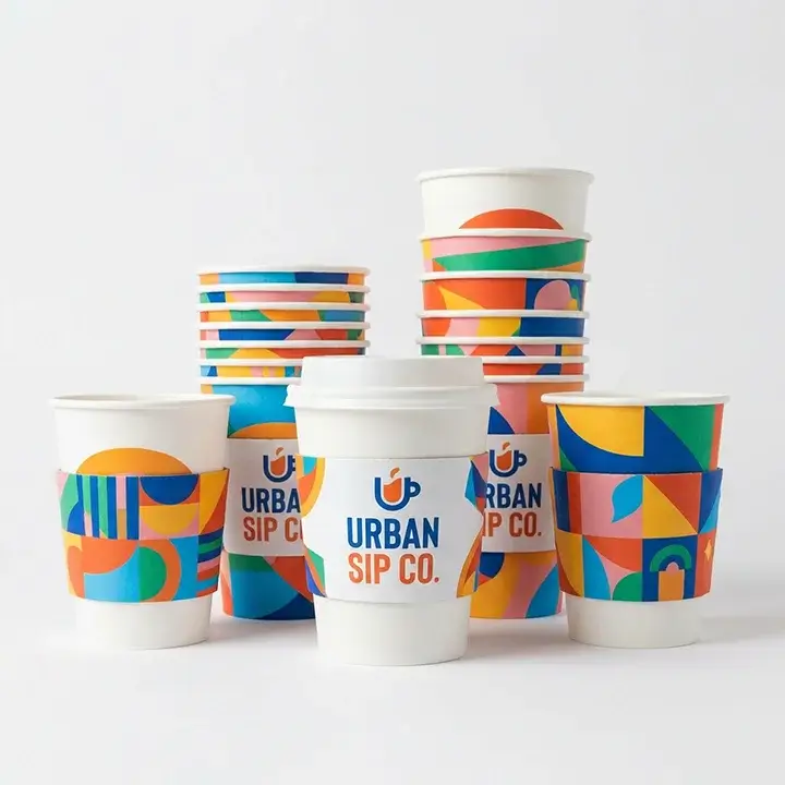 Custom branded paper cups with printed logos for beverages and promotional use