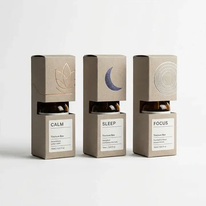 Custom CBD and tincture boxes with clean printed designs and professional labeling