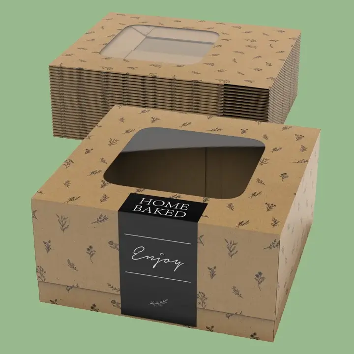 Eco-friendly kraft bakery boxes with window for pastry and sweets display
