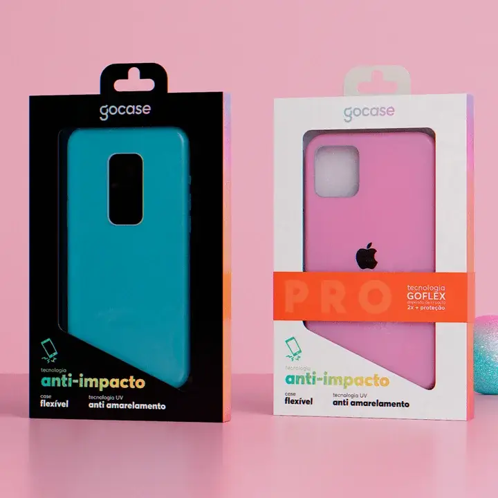Sleek phone case packaging with hanging tab and clear display window