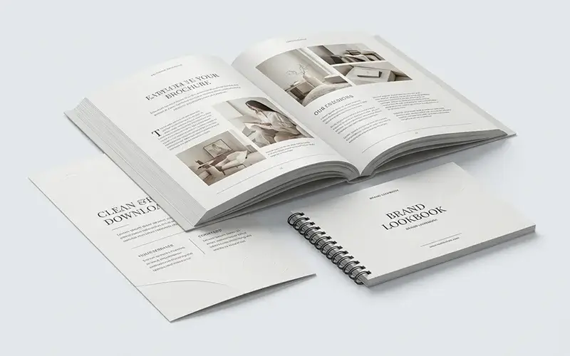 Professional custom marketing materials including branded brochures and promotional flyers