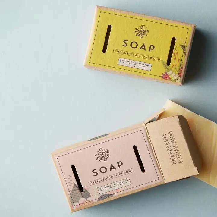 Handmade organic soap packaging boxes with eco-friendly kraft paper texture