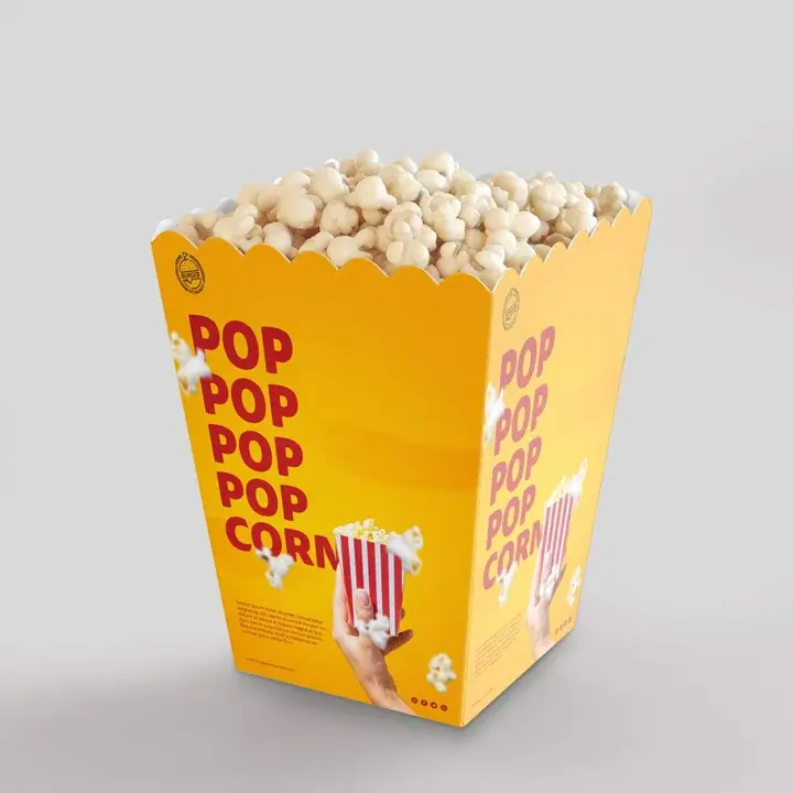 Open-top popcorn boxes for cinemas and events with custom theme printing