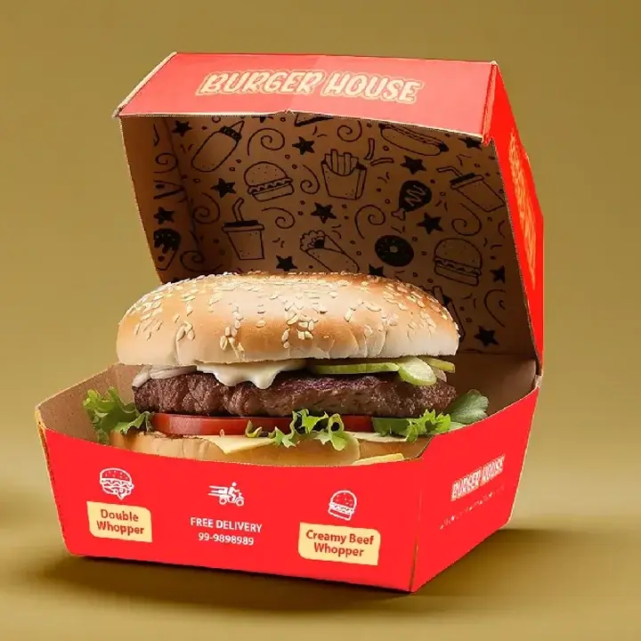 Grease-resistant custom burger boxes for fast food takeaway and branding