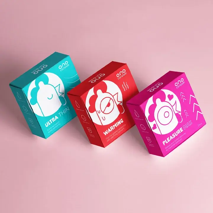Discreet custom printed condom boxes with sleek finish and secure tuck-end design