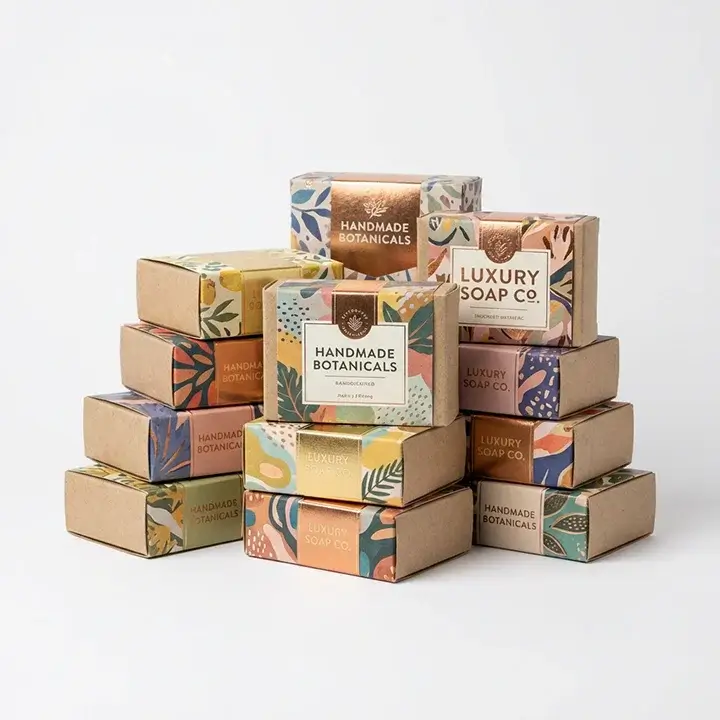 Custom soap boxes with colorful designs and premium finishes for handmade or luxury soaps
