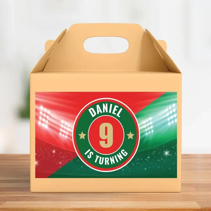 Custom gable box with integrated handle for gifts and food