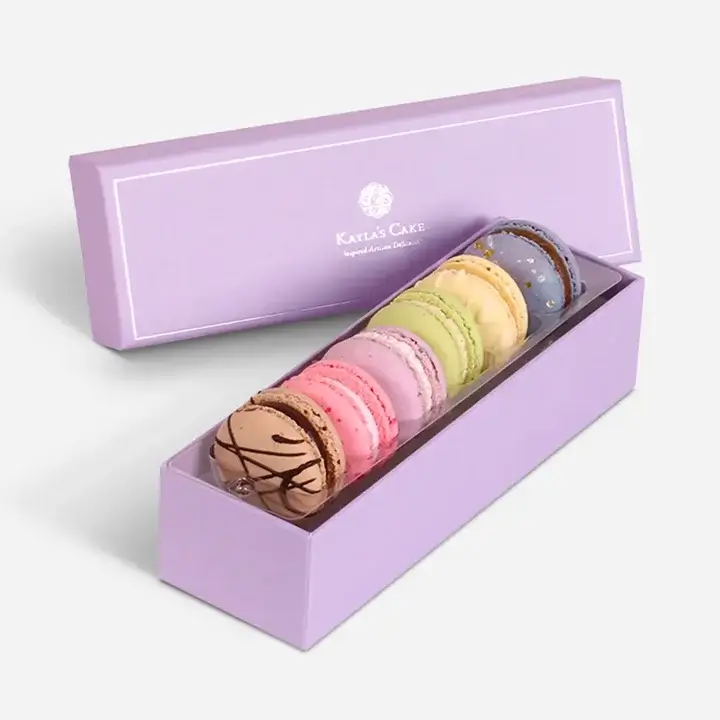 Slide-out macaron gift boxes with sleeve and inserts for delicate cookies