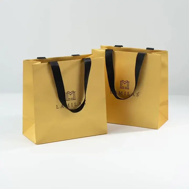 Premium luxury retail shopping bags with ribbon handles