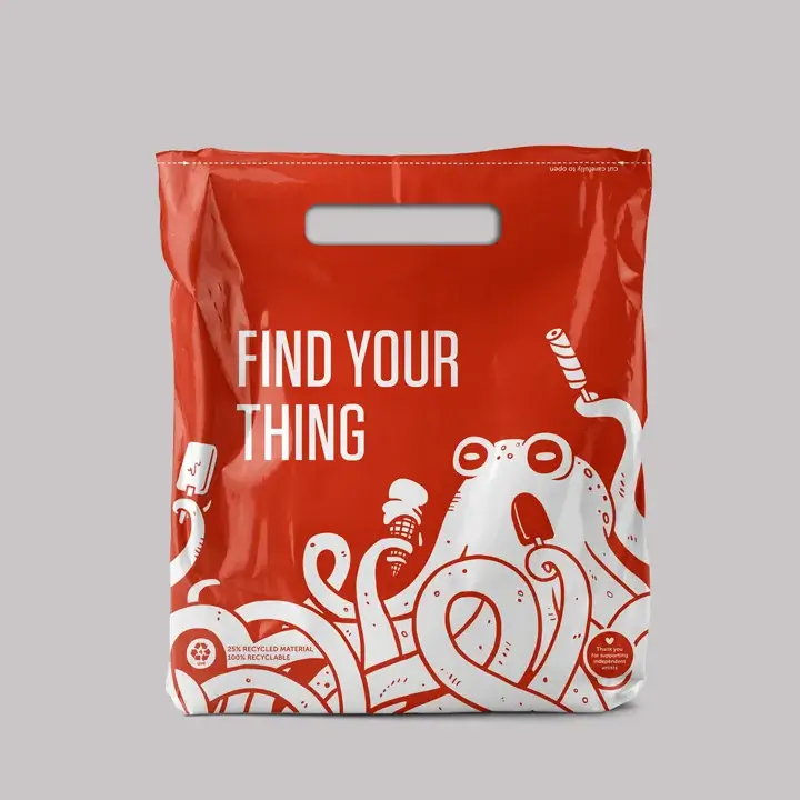 Wholesale printed plastic carrier bags with die-cut handles