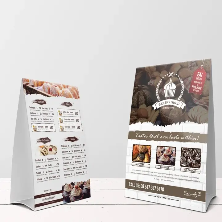 Self-standing table tents for menus and promotions