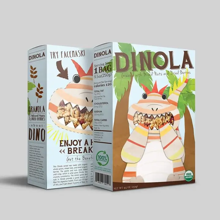 Tamper-evident seal-end food boxes for dry snacks and cereal packaging