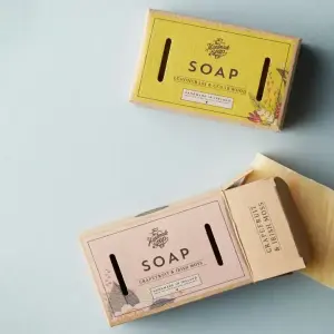 Handmade organic soap packaging boxes with eco-friendly kraft paper texture