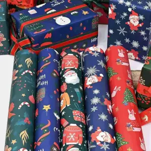 Large heavy-duty rolls of custom gift wrap ready for high-volume retail packaging